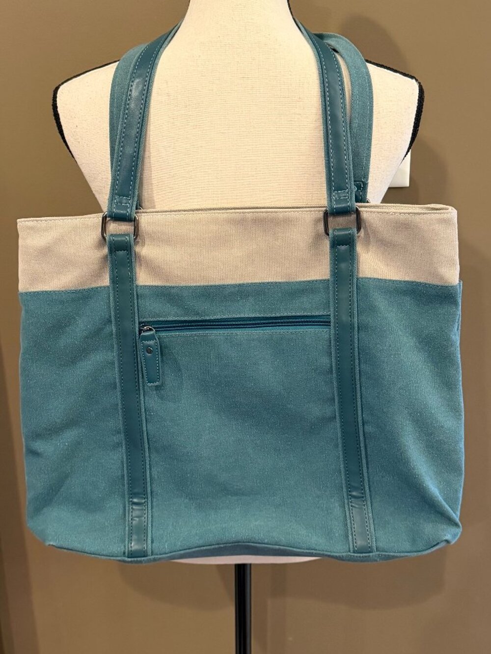 Women's Canvas Laptop Tote Bag Lightweight Pockets Zipper Closure